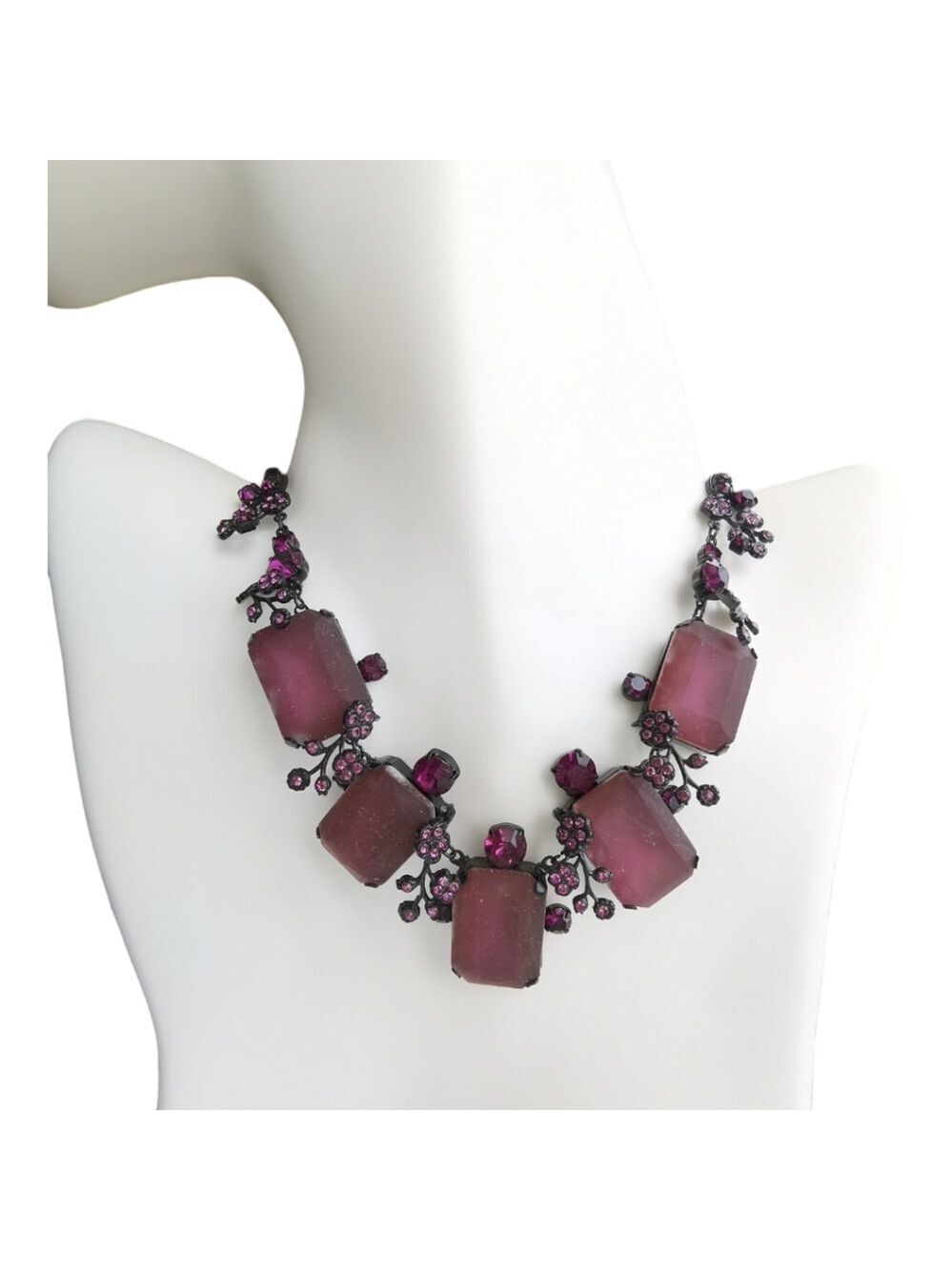Vintage 90s Czech Handmade Glass Necklace Purple Black